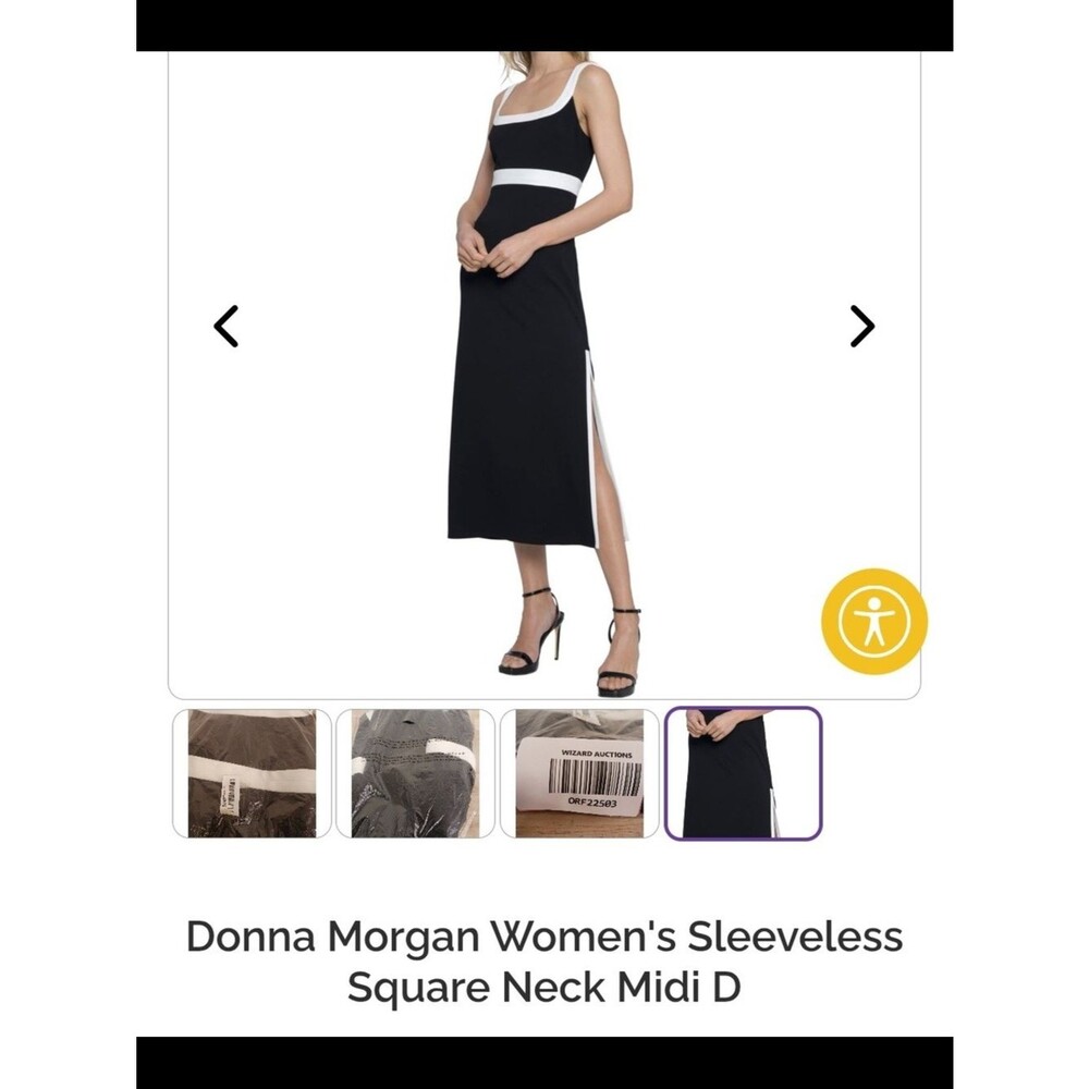 Donna Morgan Black and White Square-Neck Sleeveless Midi Dress